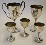 Collection of various Mappin and Webb silver plated sporting cups c.1899 to 1903 - to incl Mile