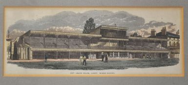 Early Lords Cricket Ground coloured lithograph - titled New Grand Stand Lord's Ricket Ground - c.