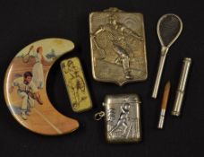 Tennis - various selection of tennis related items to incl modern sterling silver vesta case, plated