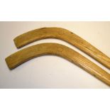 2x early F H Ayres "Bandy" wooden ice hockey sticks - both stamped with the FH Ayres Ltd London oval