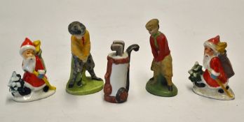 Golfing Father Christmas cake decorations t/w a Golf Bag cake decoration and two vintage golfer