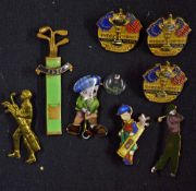 Golfing Lapel badges including Ryder Cup pin badges, enamel Golf bag Elie pin badge, enamel boy