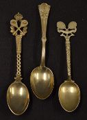 Tennis - 3x very decorative silver plated tennis tea spoons - each finial decorated with crossed
