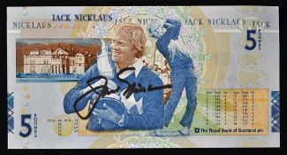 Signed Jack Nicklaus 5 Banknote celebrating 40 Years of Open History, in very good condition,