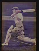 Don Bradman signed cricket photograph - coloured postcard size photograph signed in pen with