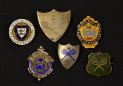 Tennis - collection of various silver and enamel tennis club members pin badges - to incl 3x
