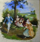 1898 Battledore painting on silk - a hand painted Battledore scene on silk with a young couple in
