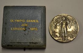 Rare 1908 London Olympic Games Judges medal - large white metal medal, embossed on the obverse