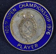 1976 Open Championship Player's Enamel Badge 105th Championship a blue enamelled circular badge with