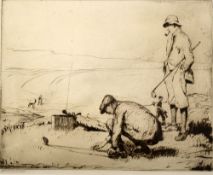 Barclay, John Rankine (RA) (1884-1962) - 2x Golfers on the Tee - original pen and ink golf etching
