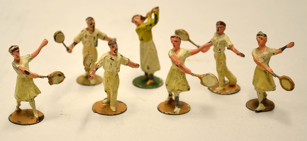 1930's collection of small lead male and female tennis playing figures - to include 3 male and 3