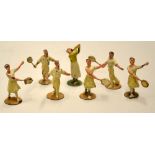 1930's collection of small lead male and female tennis playing figures - to include 3 male and 3