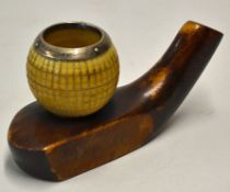 c. 1916 Golfing Match Holder a wooden club head with golf ball shaped match stick holder to the top,