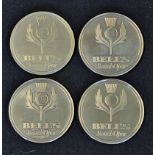 4x Bell's Scottish Open Golf Championship white metal medals - unissued overall 1.75 inch dia. in