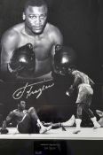 Joe Frazier Signed Boxing print in black and white, nicknamed 'Smokin' Joe', depicting a worried Ali