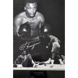 Joe Frazier Signed Boxing print in black and white, nicknamed 'Smokin' Joe', depicting a worried Ali