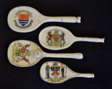 Tennis Souvenir Crested Ware - to include 4 rackets a fishtail with the Bath crest, an Alexander