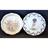 2x amusing lawn tennis ceramic plates c.1900 - to incl a French made amusing plate with an