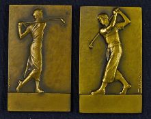 Morlon Bronze Golfing Plaques depicting male and female golfers to obverse and reverse, 'Morlon'