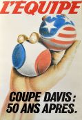 1963 Davis Cup 50th Anniversary - L'Eqipe Newspaper colour advertising poster - commemorating the