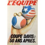 1963 Davis Cup 50th Anniversary - L'Eqipe Newspaper colour advertising poster - commemorating the