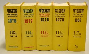 5x Wisden Cricketers' Almanacks from 1976 to 1980 - original hardbacks c/w dust jackets - very clean