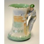 Modern Burleighware cricketers water jug - the handle modelled in the form of a cricket batsman,