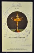 1975 Ryder Cup Signed 'Welcoming Dinner' Menu at the Pittsburgh Hilton, signed by the GB team