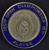 1971 Open Championship Player's Enamel Badge 100th Championship a blue enamelled circular badge with