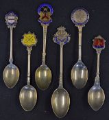 Silver Golf Crested Tea Spoons to include Yellow enamel crossed clubs Kirby GC, Burhill GC, Celer et