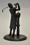 Golfing Watch Stand depicting a c.1930s Lady Golfer, stamped to the bottom Atkinson Silver Co.