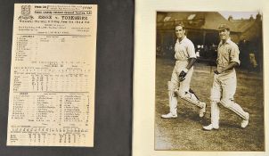 1932 Essex vs Yorkshire final result scorecard and photograph - this remarkable match saw