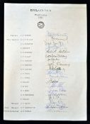1981 England tour to the West Indies signed cricket team sheet - signed by all the players and