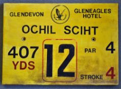 Gleneagles Hotel 'Glendevon' Golf Course Tee Plaque Hole 12 'Ochil Sciht' produced in a heavy duty