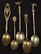 Tennis - 5 x various silver tennis teaspoons from 1926 onwards - each with decorative tennis theme