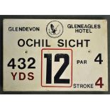 Gleneagles Hotel 'Glendevon' Golf Course Tee Plaque Hole 12 'Ochil Sicht' produced in a heavy duty