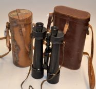 Pair of Carl Zeiss Jena naval binoculars - 18x50 c/w hinged/swivel mount and the original leather