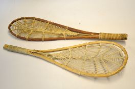 Pelota - a pair of very unusual Basque Pelota "Xare" one piece rackets - made from bent cane, across