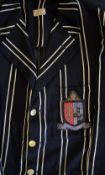 Sports blazer - black and white striped college blazer with braid embroidered crest with Coronet