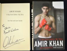 Amir Khan signed boxing book - titled "Amir Khan - A Boy from Bolton: My Story" 1st ed 2006 c/w dust