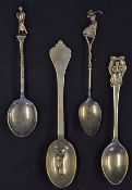 4x Silver Golfing Lady Tea Spoons including lady golfer embossed to bowl c.1937, Edwardian figure