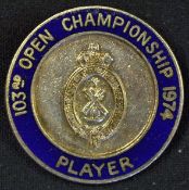 1974 Open Championship Player's Enamel Badge 103rd Championship a blue enamelled circular badge with