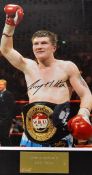 Ricky 'The Hitman' Hatton Signed Boxing print in colour, depicting Hatton with his WBU World Title