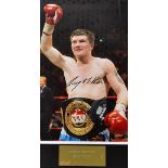 Ricky 'The Hitman' Hatton Signed Boxing print in colour, depicting Hatton with his WBU World Title