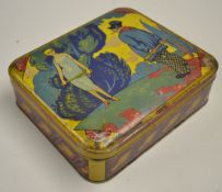 1930s tennis biscuit tin - a large biscuit tin complete with hinged lid decorated with a 1930s