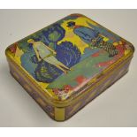 1930s tennis biscuit tin - a large biscuit tin complete with hinged lid decorated with a 1930s