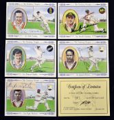 5x "The Cricketing Knights" signed ltd ed set of cards - to incl 1) Sir Don Bradman, 2) Sir Colin