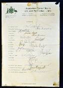 1981 Official Australian Cricket signed team sheet for UK and Sri Lanka tour fully signed by Hughes,