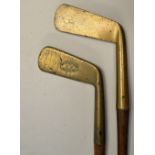 2x Heavy thick top brass blade putters c.1895 to incl Gibson Kinghorn with Army & Navy shaft stamp