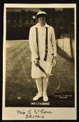 Kitty Godfree signed E Trim Wimbledon tennis postcard - signed in her maiden name Miss K Mckane